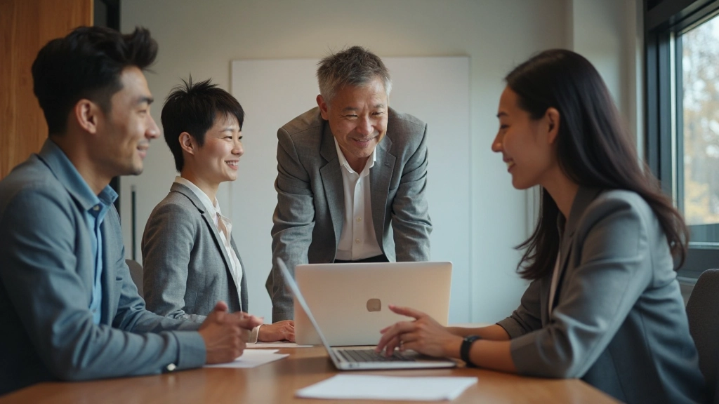 成功するタスク管理チームの様子。複数の人が協働でプロジェクトを進めている。